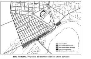 Ubicación de las instalaciones portuarias sobre el plano de la ciudad romana (E. León 2010)
